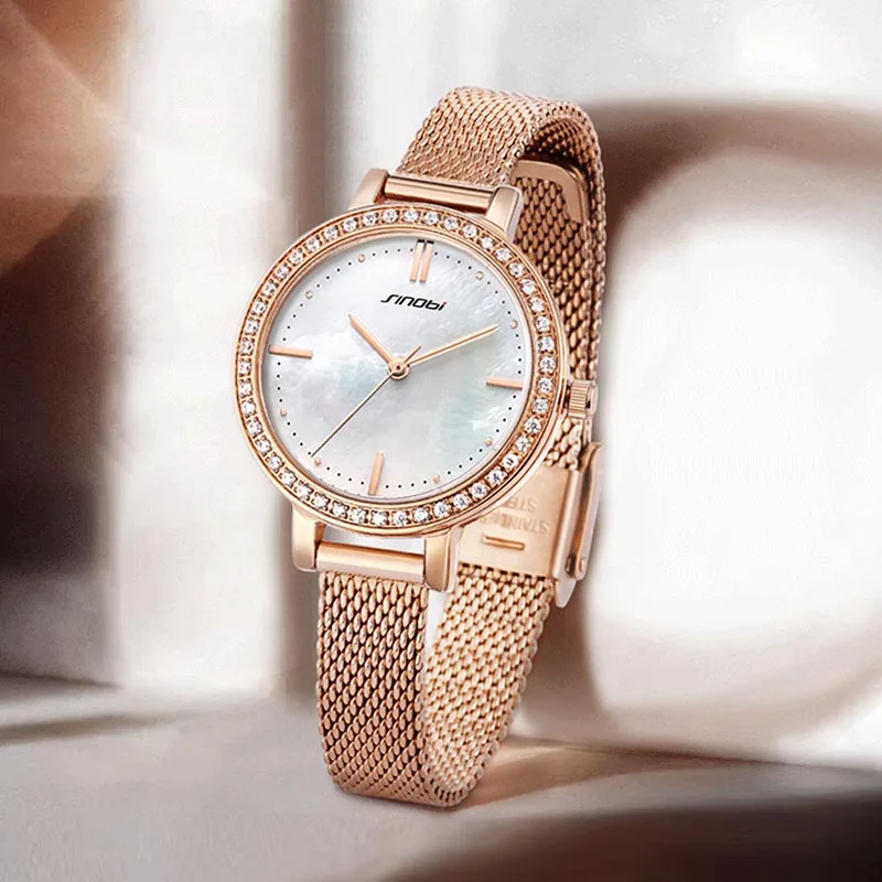 SINOBI Новые женские роскошные брендовые часы простые Кварцевые водонепроницаемые