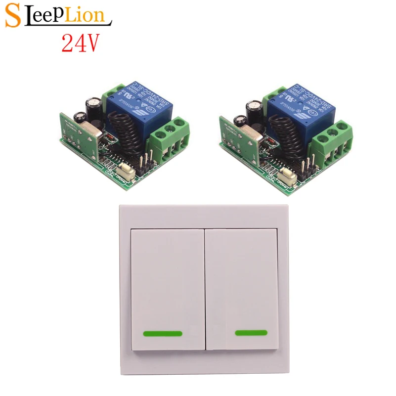 

Sleeplion 24V 10A Relay Wireless Wall Panel Switch Transmitter 2 Receiver Door Lights LED ON/Off 24V Kit Model 315MHz