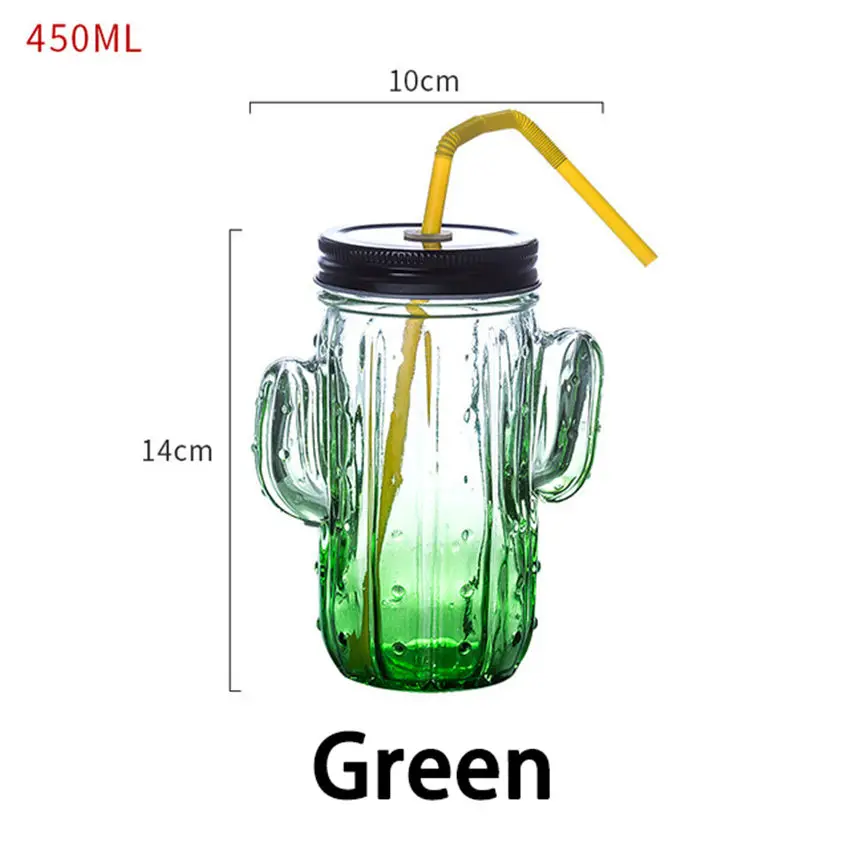 Стеклянная чашка с КАКТУСОМ однослойная для сока молока и завтрака фруктового