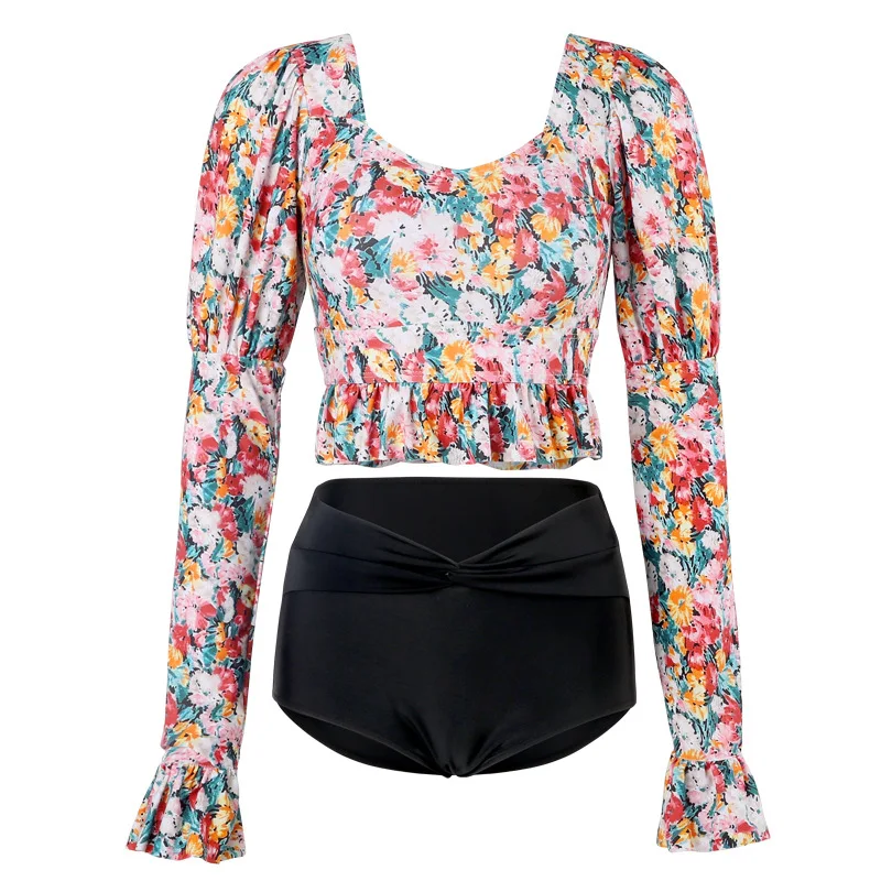 

Tankini Swimsuit Women Bikini Bathing Suit Separate Ancient Print Two Piece Female Sexy Long Sleeve High Waist Polyester Sierra