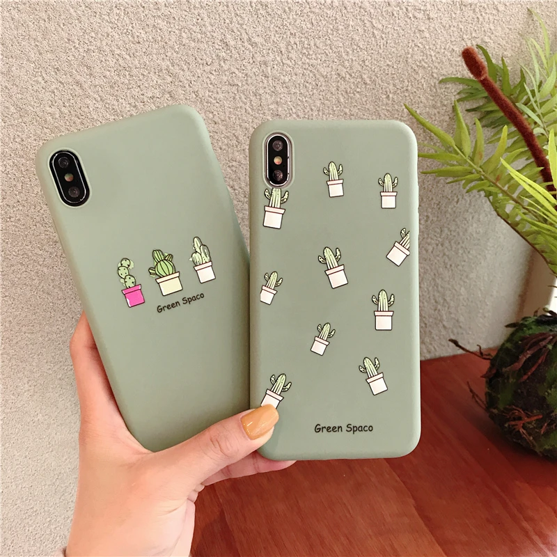Ottwn мультфильм чехол для телефона в форме кактуса для iPhone 11 Pro Max XS Max XR X 6 6s 7 8 Plus 5 5S SE зеленые растения цветок Мягкий ТПУ задняя крышка