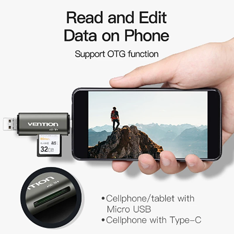 Vention Micro SD кард-ридер адаптер type C USB карта памяти для MacBook ноутбука 3 0 SD/TF OTG |