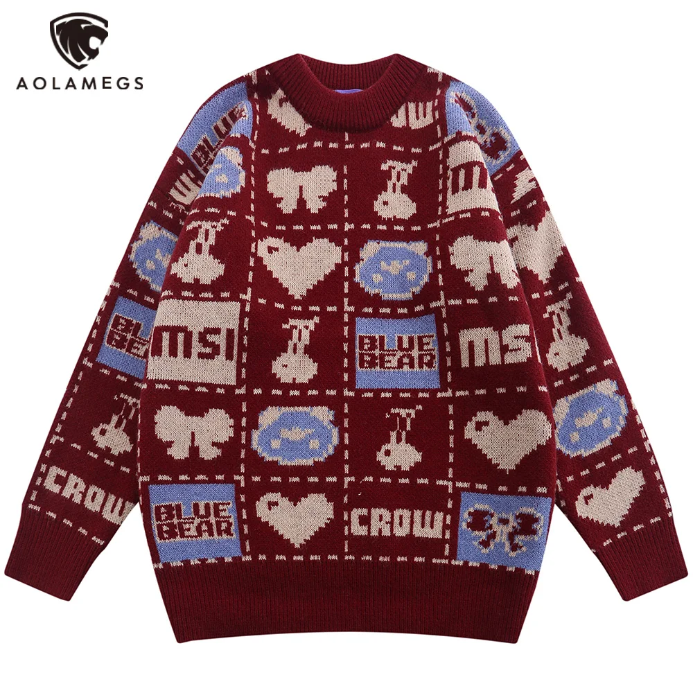 

Aolamegs/Рождественские свитера для мужчин с сердечками и надписями; Вязаные джемперы с круглым вырезом в стиле колледжа; Модные повседневные т...