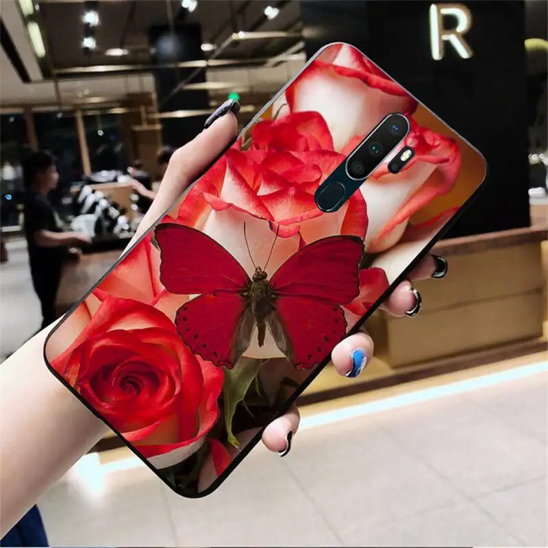 Мягкий чехол для телефона с красной бабочкой и розами на заказ Oppo A5 A9 2020 Reno2 z Renoace