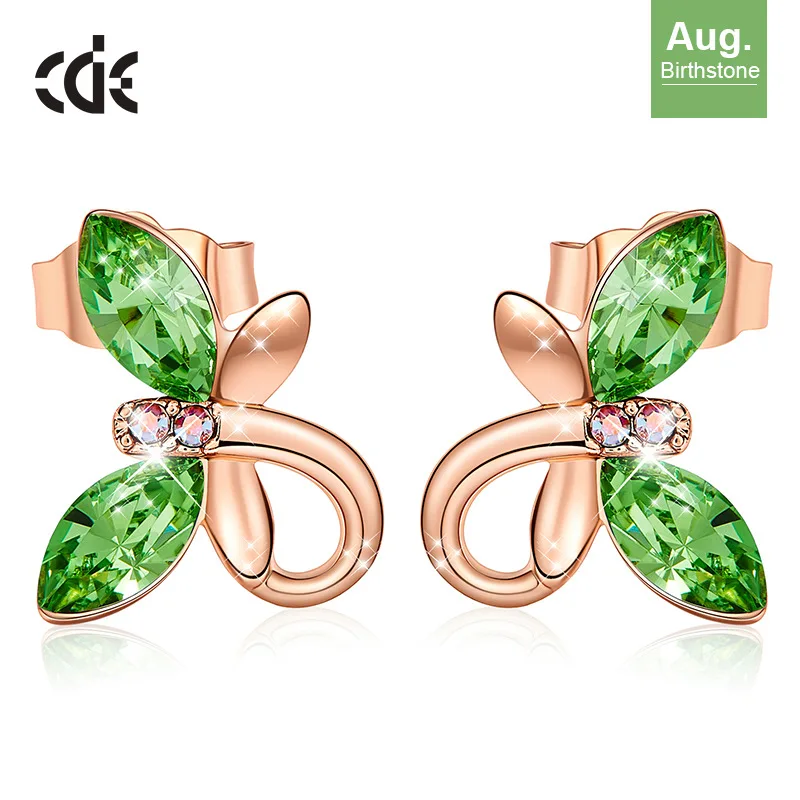 Aug CDE женские золотые ювелирные серьги, украшенные кристаллами Swarovski, милые серьги-бабочки из розового золота 18 К, модное ювелирное изделие - Цвет камня: Aug