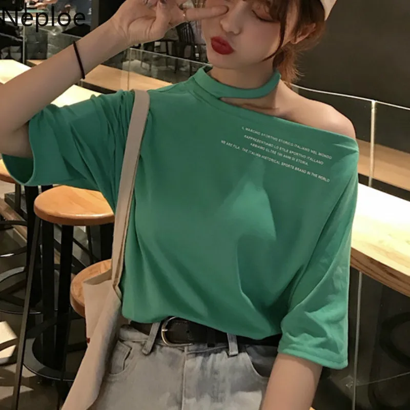 Женская футболка без бретелек в гонконгском стиле с круглым вырезом и буквенным