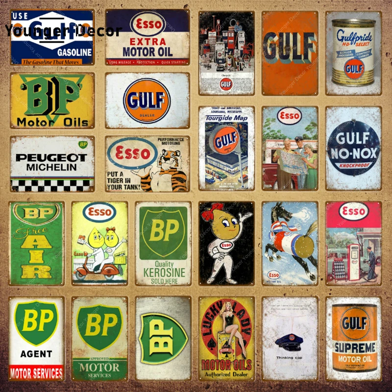 

Motor Oil BP Gulf Metal Tin Signs Vintage Poster Motorcycles Car Gas Station Garage Decor Wall Art Painting Plaque YI-188