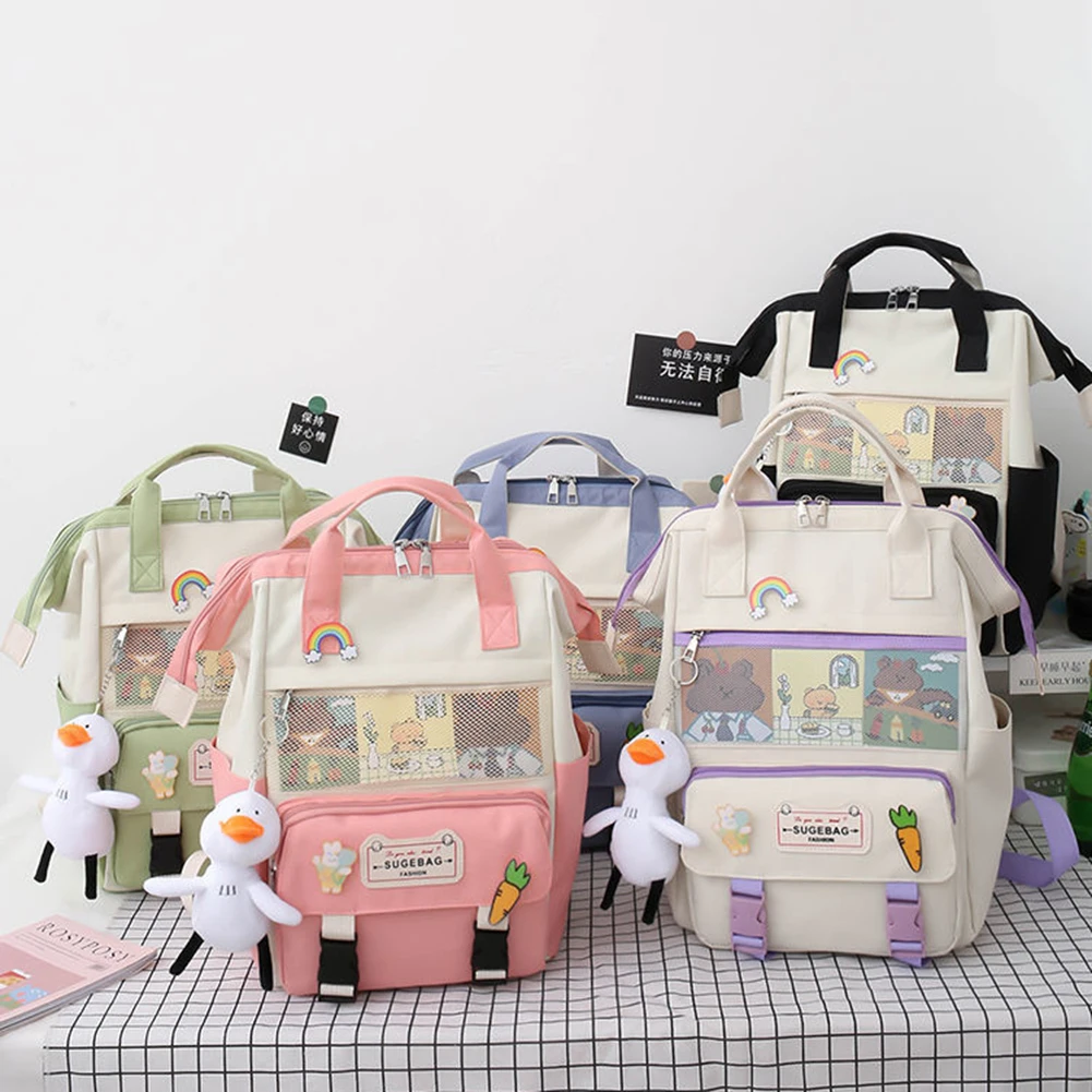 

Women Hit Color Canvas Shoulder Bag Knapsack Large Handbags Small Pen Bags Letter Printing School Backpacks