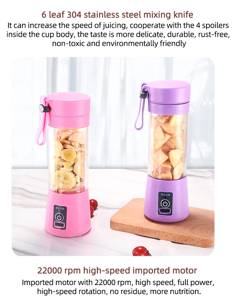 

Portable Mixer USB Electric Fruit Juicer Handheld Smoothie Maker Blender Stirring Rechargeable Mini Food Processor Juice CF18
