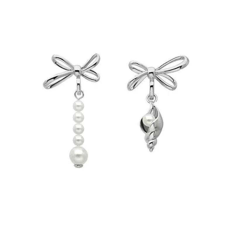 

ins style conch pearl asymmetric earrings for women Three dimensional bow Unusual earrings Jewelry wholesale