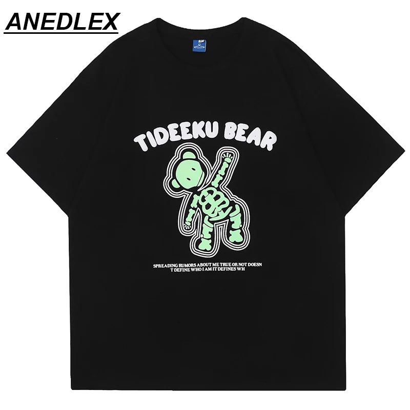 

Мужская хлопковая футболка с короткими рукавами, повседневная светящаяся футболка в стиле хип-хоп с принтом черепа, медведя, в стиле Харадз...