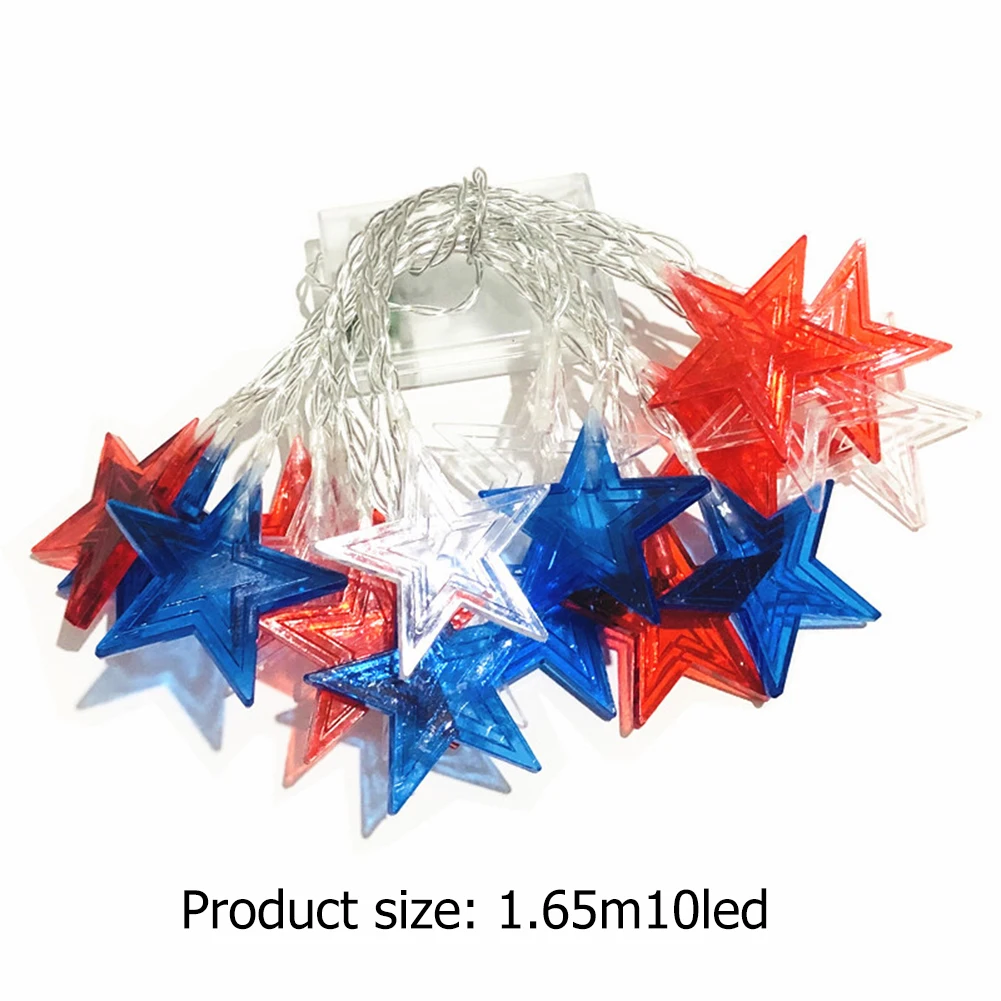 

10/20LED Pendant Lamps LED String Lights USA National Flag Blue Red White Color Star Light Independence Day Festival Party Home