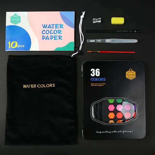 36 Color Black Акварель набор краски 36 цветных акварельных картина Зимние ботильоны с ручной росписью переносная живопись комплект железная коробка для хранения товары для рукоделия - Цвет: 36 Color Black