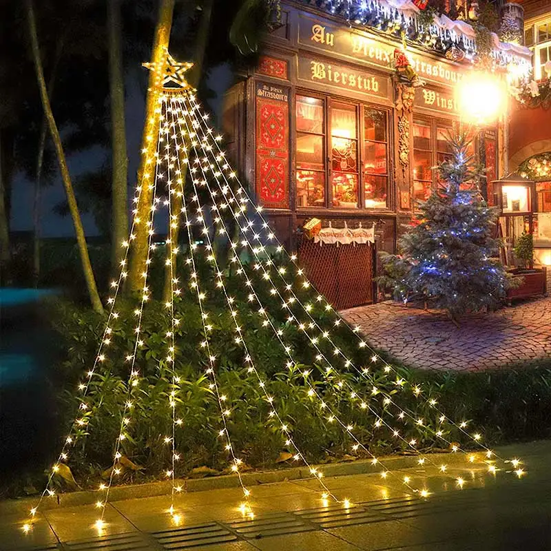 350 LED Solar Yard Decoration Star Light Outdoor Waterproof Waterfall Lamp Powered Garden for Christmas Holiday | Лампы и освещение