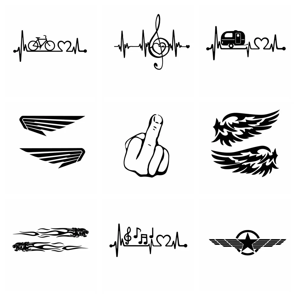 

Car Stickers Decor Motorcycle Decals Music Wing Decorative Accessories Creative Sunscreen Waterproof PVC.