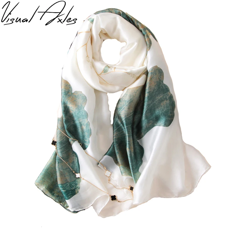 Новый весенне-осенний женский большой цветочный чистый саржевый шелковый шарф с