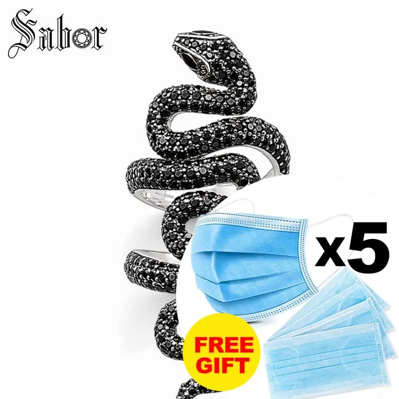 Мужское и женское кольцо с черной змеей Серебряное ювелирное изделие Томаса