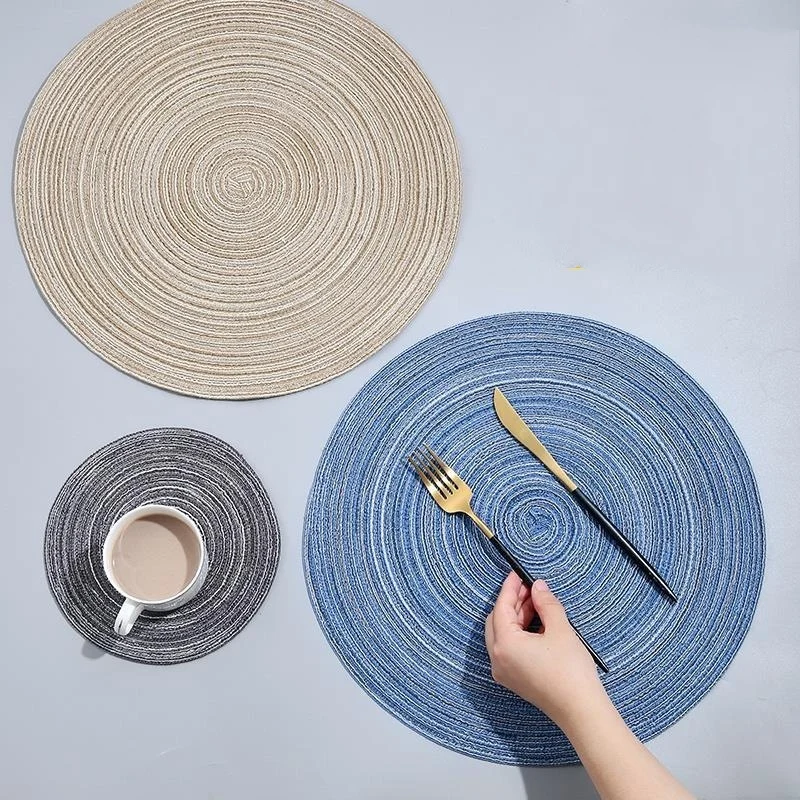 

Round Design Table Ramie Insulation Pad Solid Placemats Linen Non Slip Table Mat Kitchen Accessories Decoration Home Pad Coaster