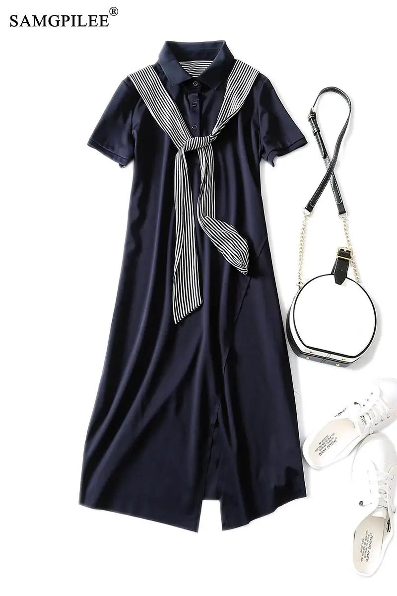 Летняя одежда для женщин 2020 повседневное асимметричное Полосатое платье-поло в