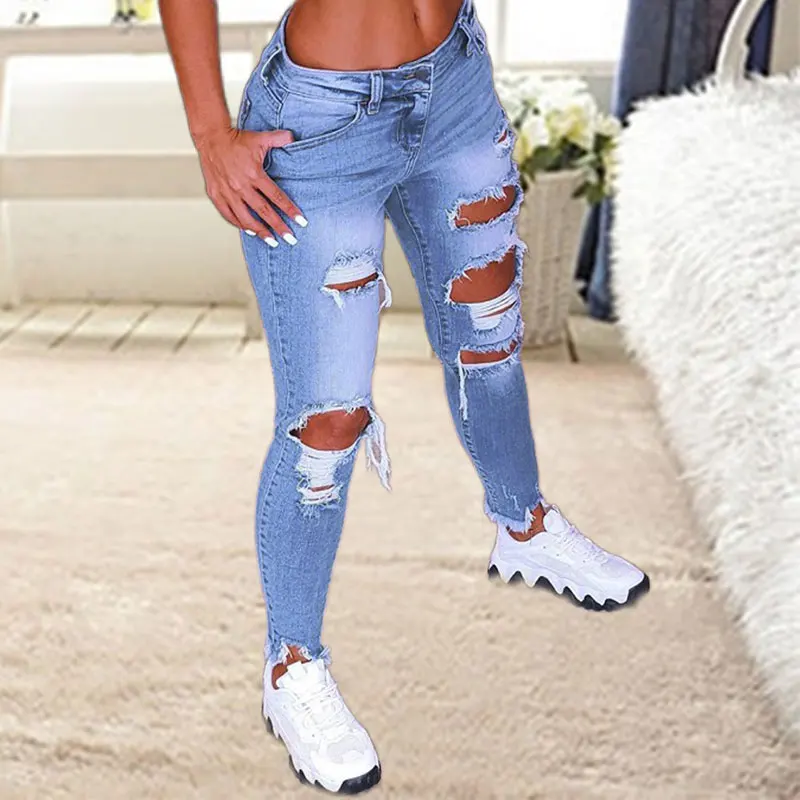 Женские джинсы стрейч с низкой посадкой рваные облегающие заниженной талией 2022