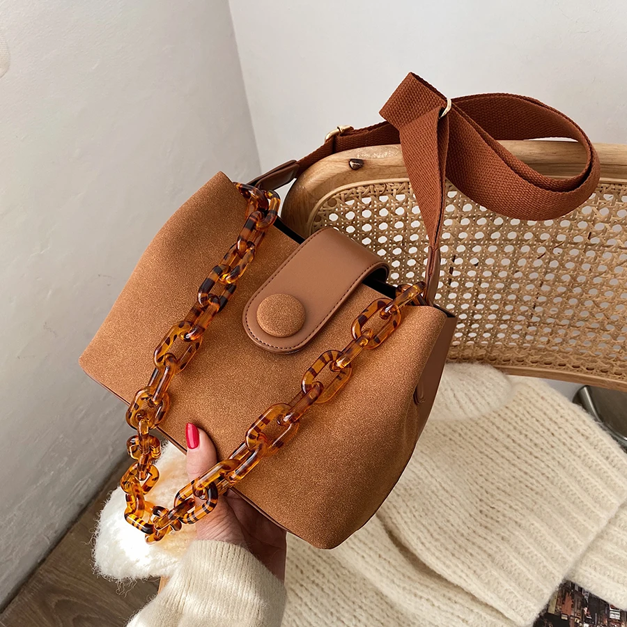 

Vintage Small Bucket Shoulder Bag PU Leather Crossbody Bags for Women 2021 Thick Chain Women's Handbag Casual Designer Hand Bags