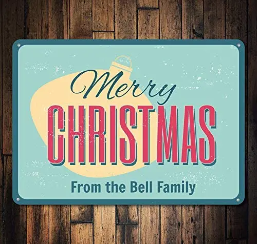 

Ornament Christmas Sign Custom Merry Christmas Decor Personalized Family Name Sign Metal Holiday