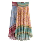 AYUALIN винтажная юбка Макси женское хиппи пляжное богемное хлопковое искусственный шелк с цветочным принтом, с оборками, с завышенной с эластичной резинкой на талии в стиле Бохо femme юбки