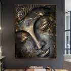 Постеры на холсте с изображением Будды, картины с изображением головы, статуи, золотые листья, настенные картины для гостиной, домашний декор