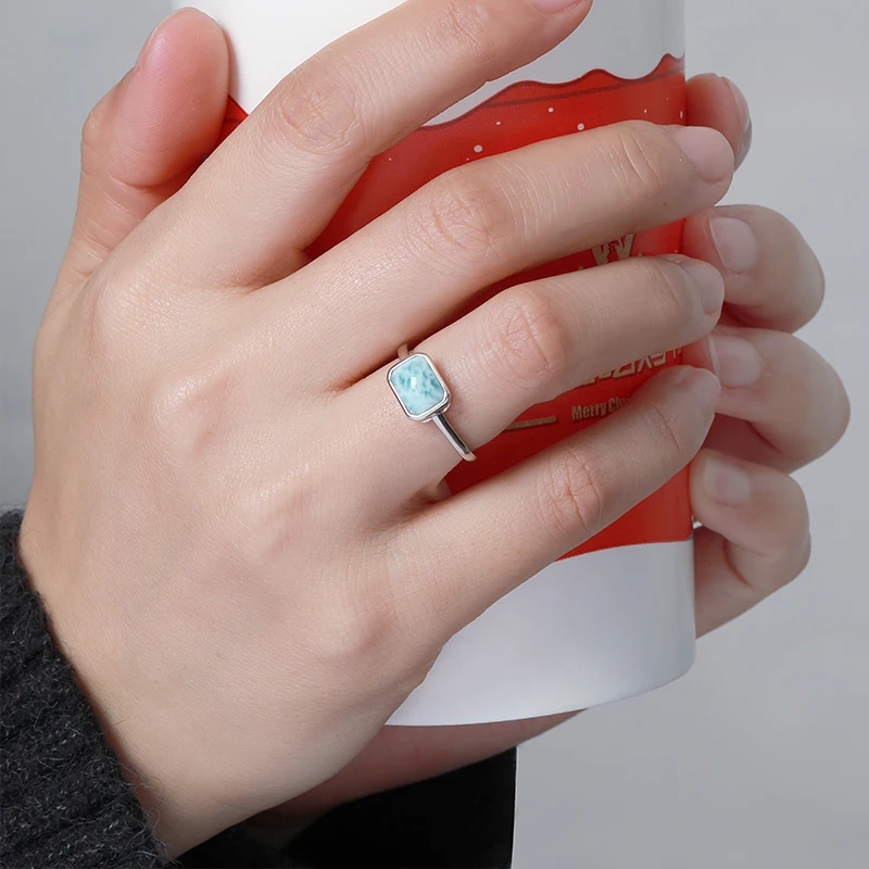 Женское кольцо с ларимаром из стерлингового серебра 2021 пробы натуральными