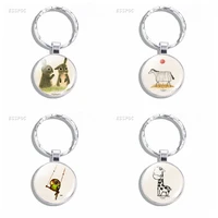 cute animals keychain rabbit cat deer cow bird horse parrot key chain cabochon glass artistic keyring simple gifts for girls