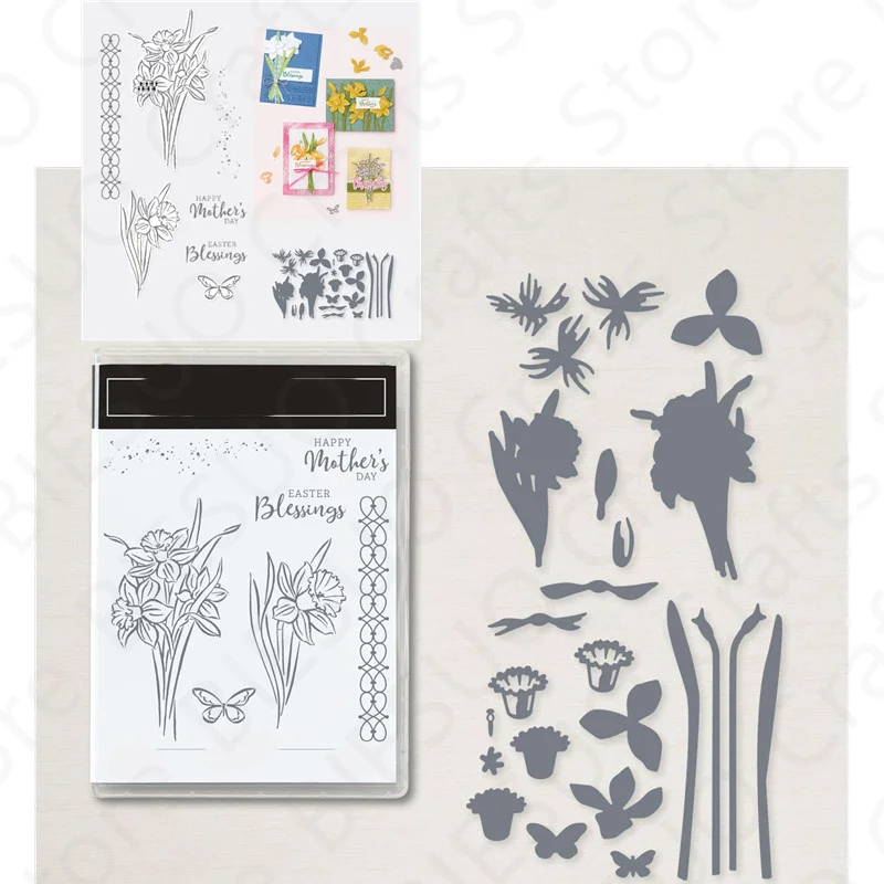 

DAFFODIL DAYDREAM Pattern Metal Cutting Dies and Clear Stamps For Diary Decoration Making Greeting Card Scrapbooking New Arrived