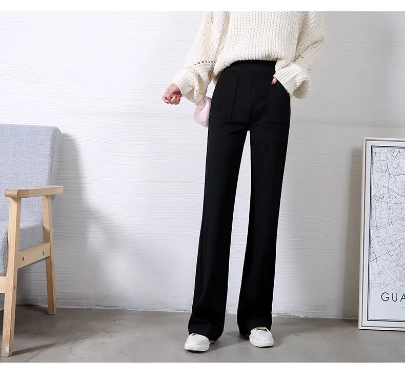 

Pants autumn and winter 2019 new black wide-legged trousers with high waist and vertical feeling of loose casual towing trousers