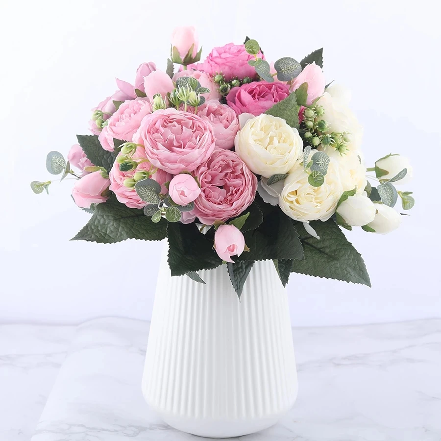 

5 Big Heads Silk Peony Bouquet Artificial Flowers Mother's Day Decoration Wedding Party Home Fake Flowers Decoration 1 Bundle