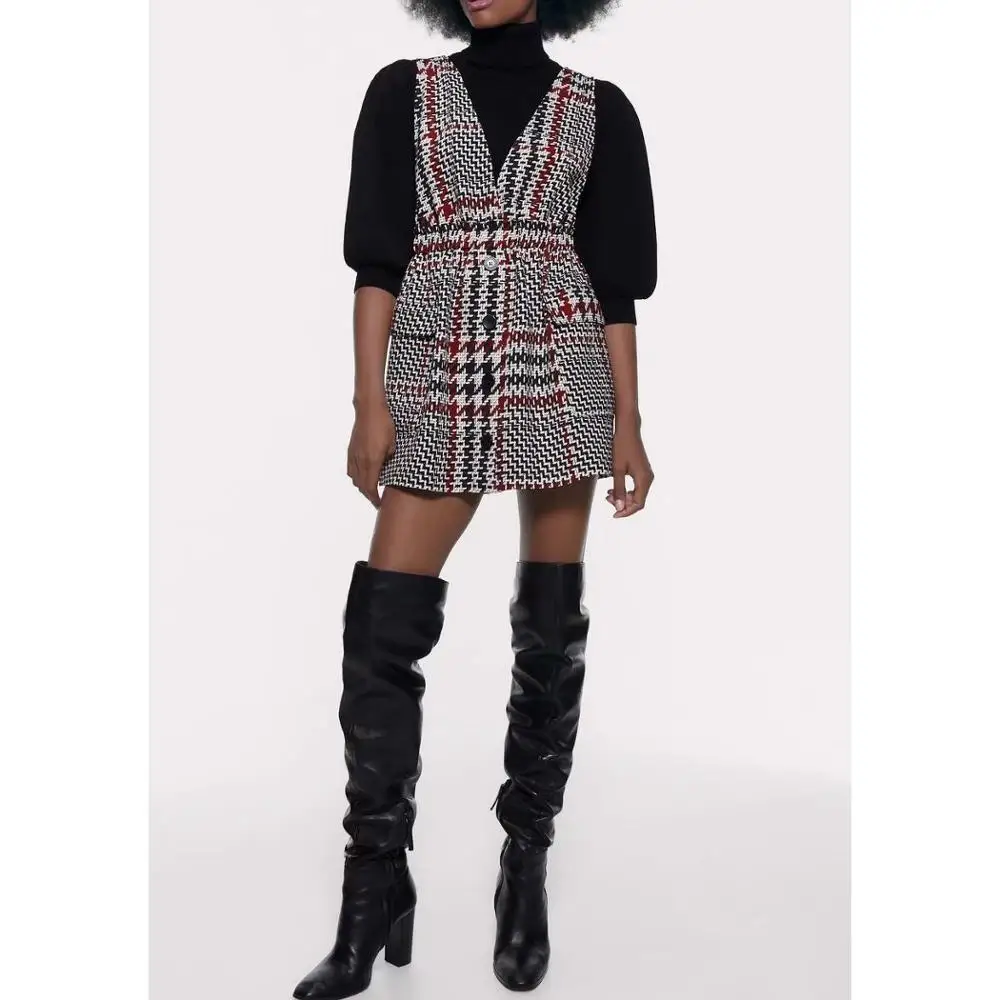 Женское зимнее винтажное клетчатое платье жилет 2020 модное женское с пуговицами и