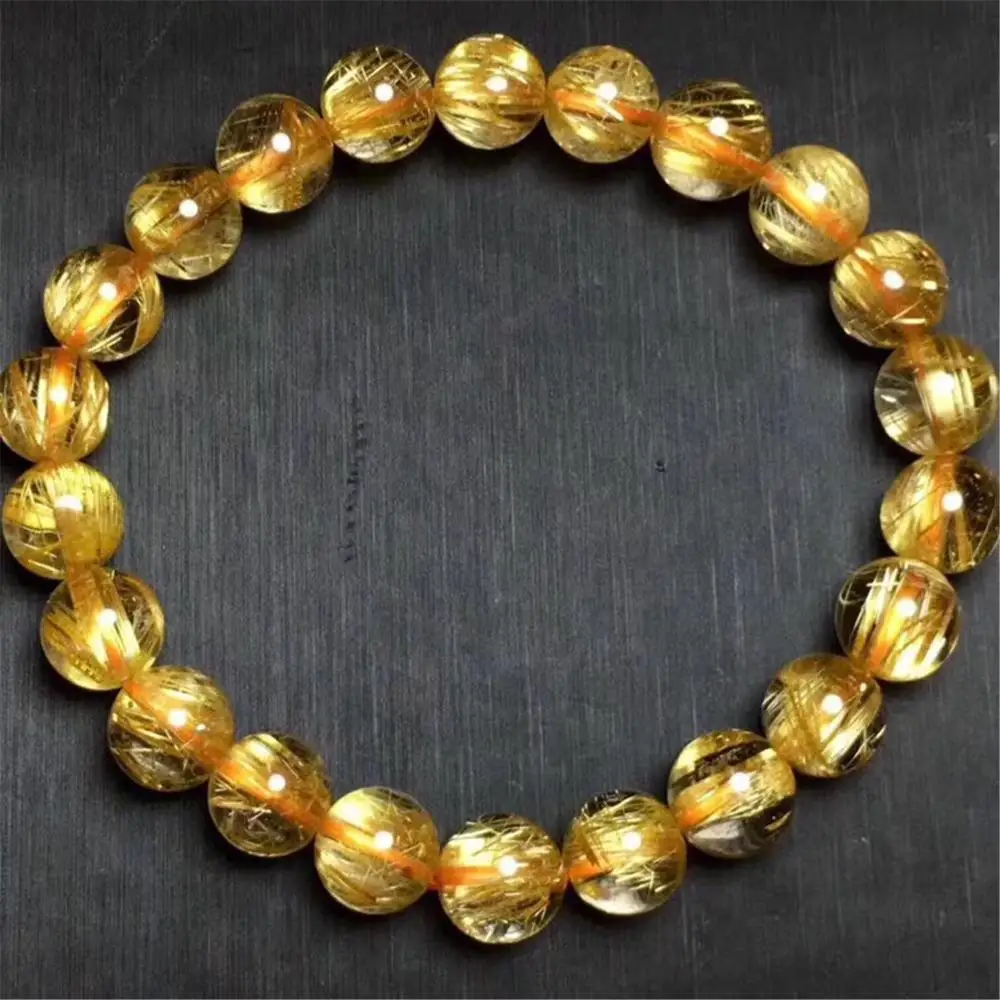 

8.6mm Natural Brazil Gold Rutilated Bracelet For Woman Man Crystal Titanium Stretch Round Beads Stone Jewelry AAAAAA Certificate