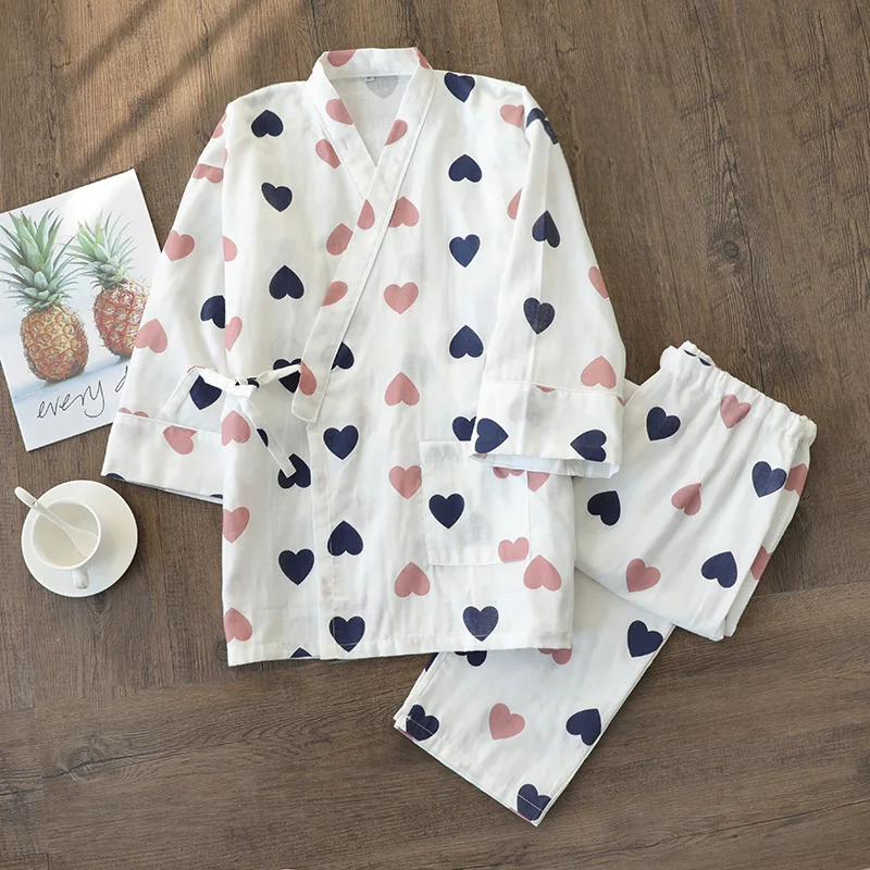 Japanese kimono Cotton Women Pajamas Sets Pyjama Cute Cartoon Button Top+Pants 2Pcs /lot Pijama Sleepwear Lounge Wear | Женская одежда