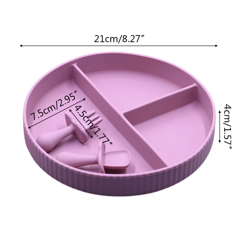 

Baby Feeding Bowl Spoon Fork Set Cartoon Dinosaur Silicone Suction Divided Plate
