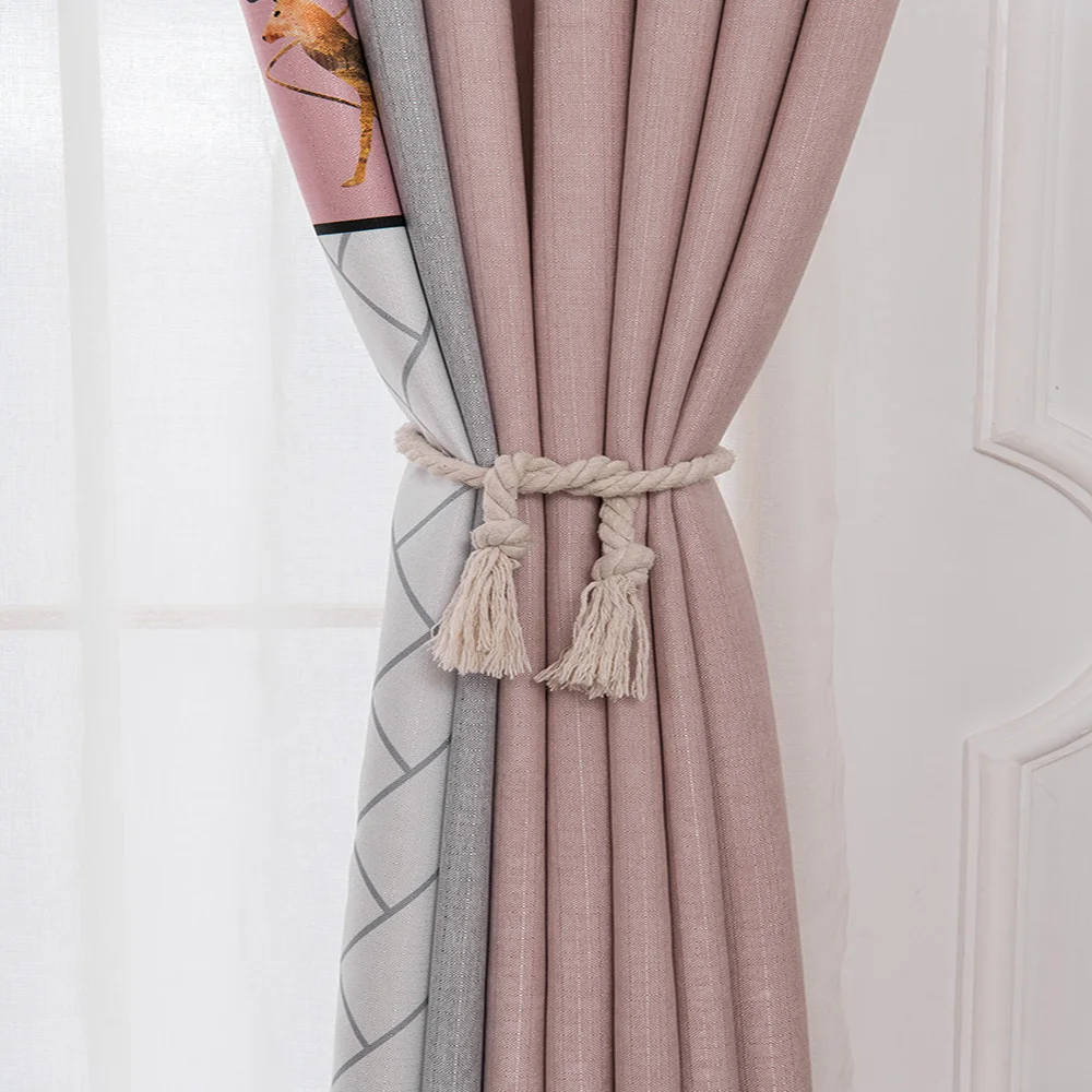 

Modern Color Splice Blackout Curtain Linen For Living room Sunscreen shading Finished Window Curtain for Bedroom Custom