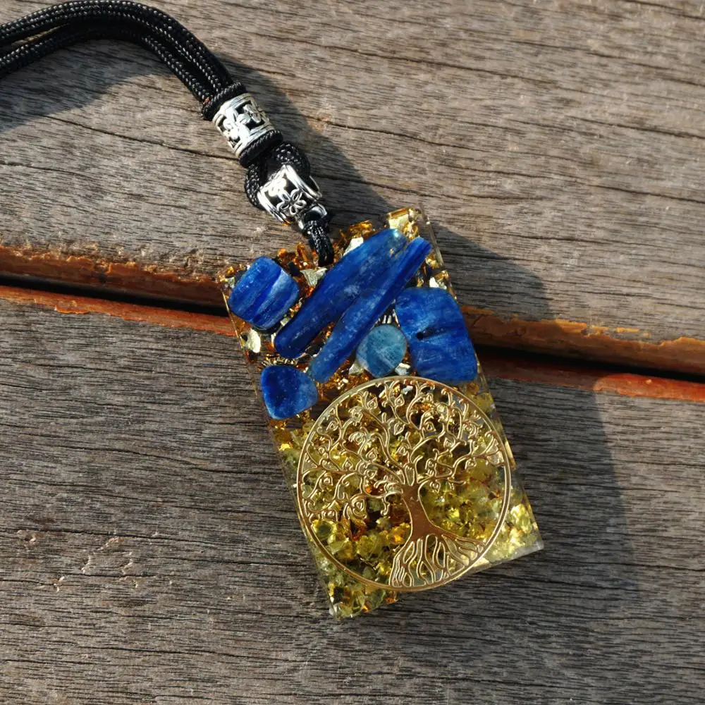 Древо жизни Orgonite кулон Кианит с Перидот Orgone Ожерелье энергетический круг
