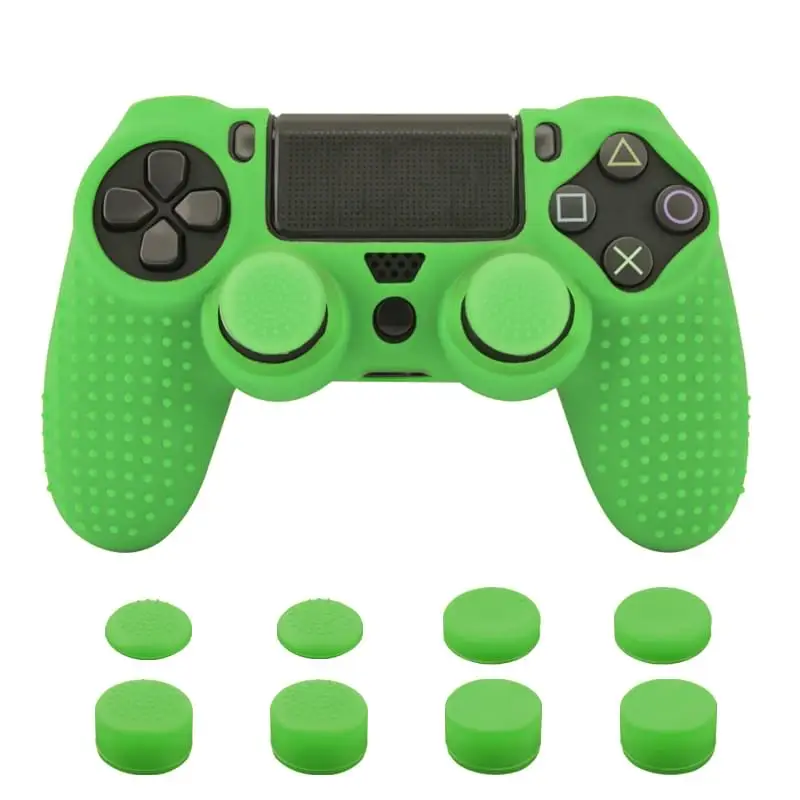 green 11 в 1 Шипованный Противоскользящий силиконовый чехол для PS4 контроллера sony playstation Dualshock 4 Slim Pro& Stick Grip - Цвет: green