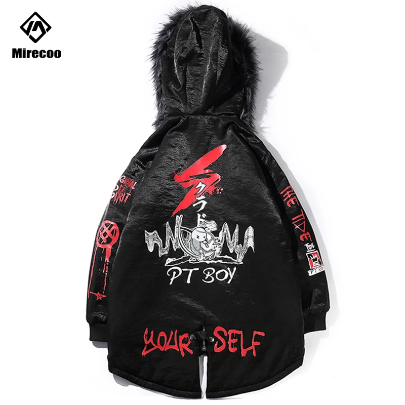 Куртка мужская зимняя со съемным меховым воротником и капюшоном в стиле хип-хоп |