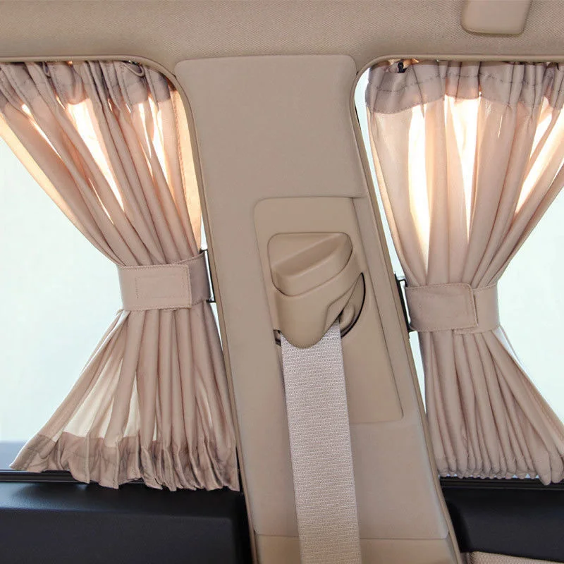 

Sunshade Rails 50*47cm Adjustable Car Curtains 2Pcs Decoration Interior Car Van SUV Beige Foldable Front Rear window