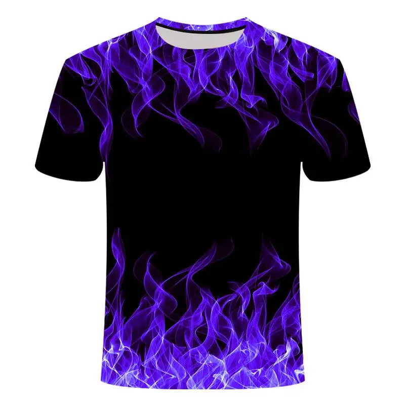 

High Quality Fashion Sales Men's New Summer T-shirt With Round Neck Short Sleeve Blue Green Red Purple Flame 3D Printed Top