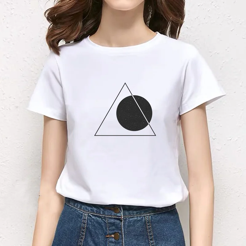 

Geometric Theme Printing T Shirt Summer Women Short Sleeve Top Tee Casual Ladies Female T Shirts Plus Size Woman Clothing