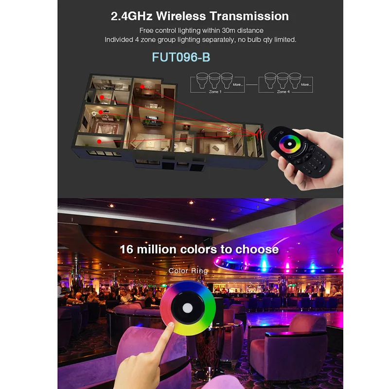 

Miboxer 2.4G RGBW / RGB+CCT LED Light Controller 4-Zone 8-Zone Wireless Remote Milight 3V Dimmer Bulb Lamp Switch FUT092