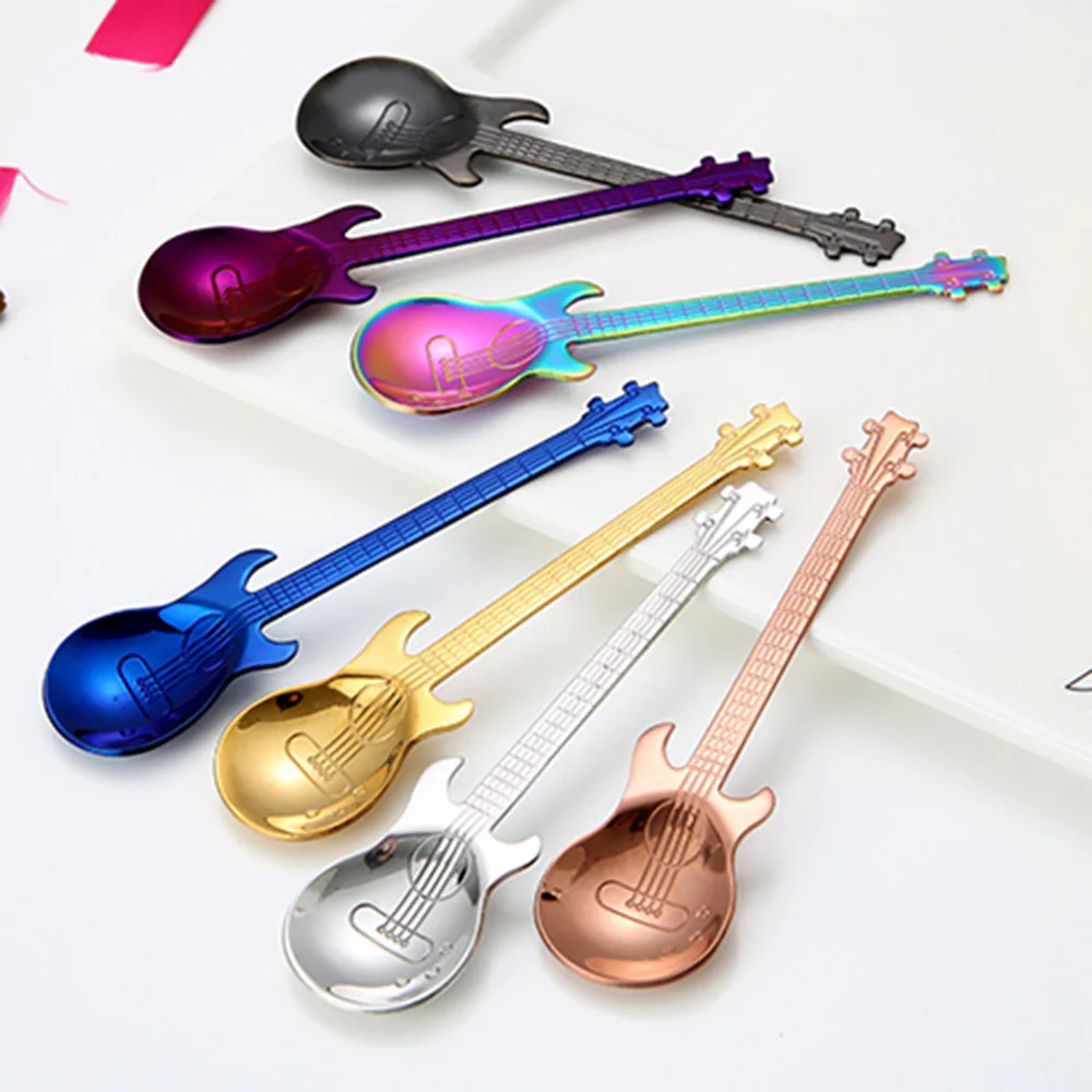 Гитарная кофейная ложка из нержавеющей стали уникальные кофейные ложки розовое