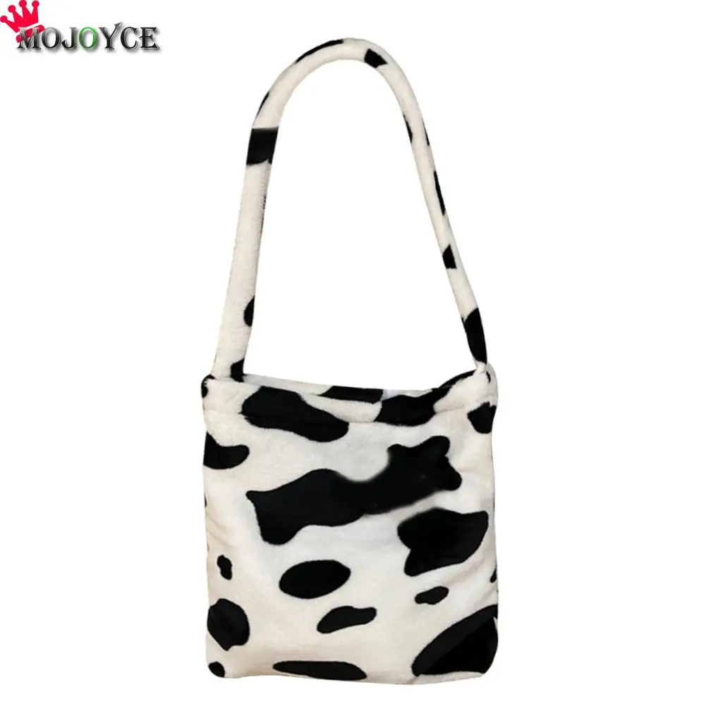 

Multifunction Bag Belt Bag Pouch Packs Cow Milk Print Crossbody Bag Plush Portable Women Big Capacity Shoulder Handbag