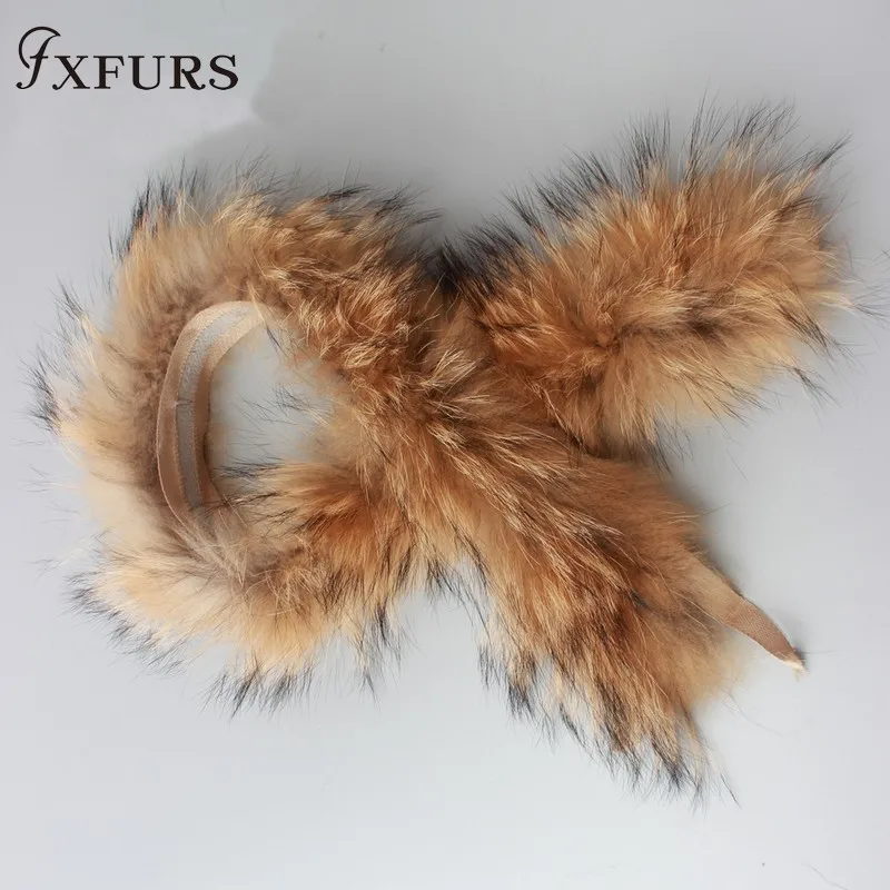 FXFURS натуральный меховой воротник натуральный мех енота шарф 70 см Длинная зимняя шапка меховые аксессуары для женщин Горячая Распродажа - Цвет: natural color