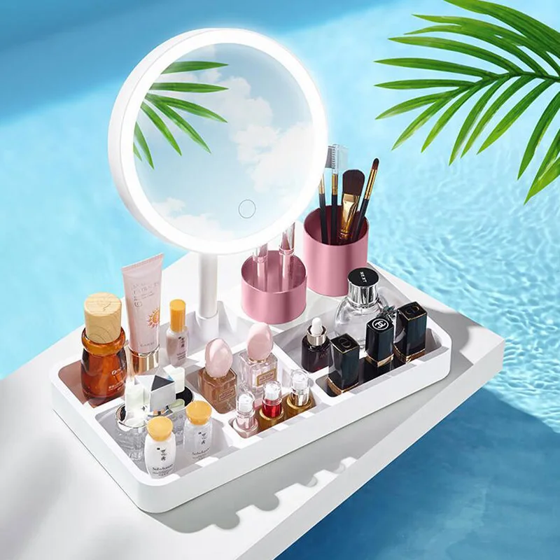 Косметическая коробка для хранения интегрированная зеркала макияжа