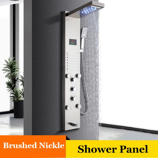 Brushed Nickle C ULGKSD светодиодный Водопад, дождевая душевая панель, смеситель для ванной, массажные струи, ванна, душевая колонка, смеситель, Para Bar, Ванна - Цвет: Brushed Nickle C